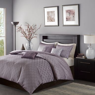 Purple Biloxi 6 Piece Jaquard Duvet Cover Set, King/Cal King