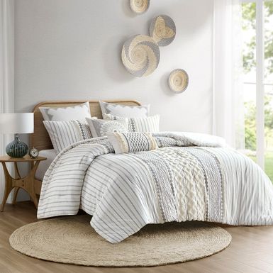 Ivory Imani Cotton Printed Comforter Set with Chenille Full/Queen