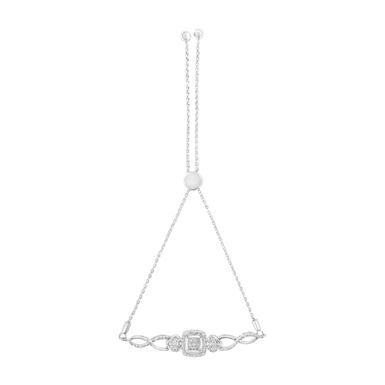 .925 Sterling Silver Diamond Cushion Frame Heart-Sides Twist 4"-10" Adjustable Bolo Tennis Bolo Bracelet (I-J Color, I3 Clarity)