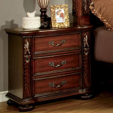 Traditional Wood 3-Drawer Nightstand in Brown Cherry