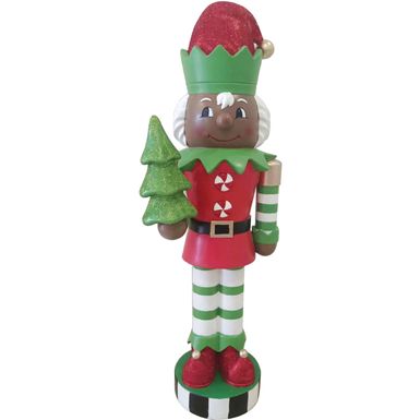 Fraser Hill Farm 48-inch African American Elf Nutcracker Figurine Holding Tree in Red/Green