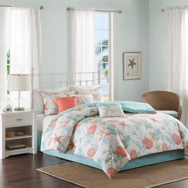 Coral Pebble Beach 7 Piece Cotton Sateen Comforter Set Cal King