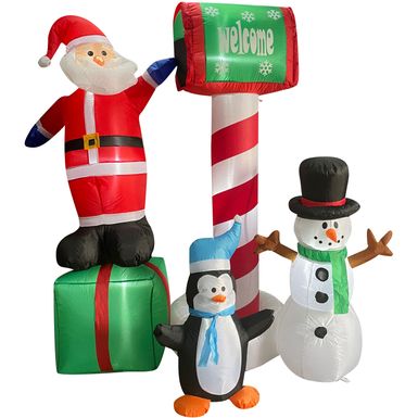 Christmas Time 6-Ft. Pre-Lit Inflatable Welcome Mailbox with Santa, Snowman, and Penguin Outdoor Christmas Decoration