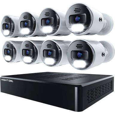 Night Owl - 12-Channel, 8-Camera Indoor/Outdoor Wired IP 4K 2TB NVR Security System - Black and White - Black/White