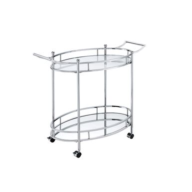 ACME Jinx Serving Cart, Clear Glass & Chrome Finish