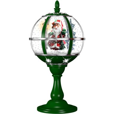 Christmas Time 23-In. Tabletop Musical Snow Globe with Santa Scene, Cascading Snow, and Christmas Carols, Green