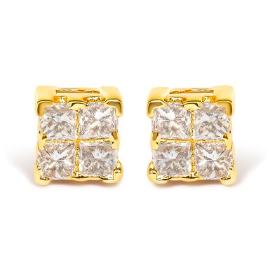 10KT Yellow Gold Princess Diamond Stud Earring (1/4 cttw, J-K Color, I1-I2 Clarity)