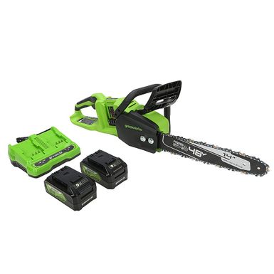 Greenworks - 24V 14" Brushless Cordless Chainsaw (2 4.0 Ah Batteries Dual-Port Rapid Charger Included) - Green