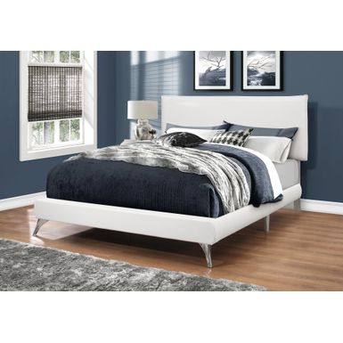 Bed - Queen Size / White Leather-Look With Chrome Legs