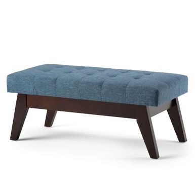 Simpli Home - Draper Mid Century Tufted Ottoman Bench - Denim Blue