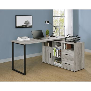 Hertford L-shape Office Desk with Storage Grey Driftwood