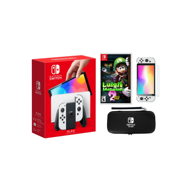 Nintendo Switch OLED White + Luigi's Mansion 2 Bundle with Accessories