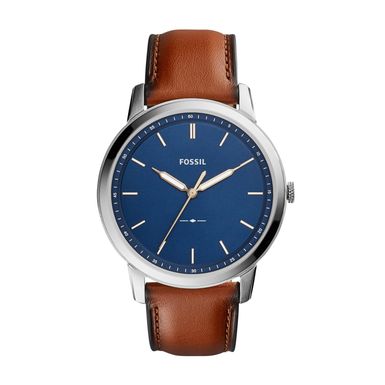 Fossil - Mens Minimalist Light Brown Leather Strap Watch Navy Blu Dial