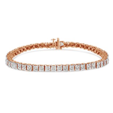 10K Rose Gold over .925 Sterling Silver 1.0 Cttw Diamond Square Frame Miracle-Set Tennis Bracelet (I-J Color, I3 Clarity) - 8"