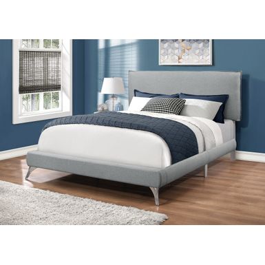 Bed - Queen Size / Grey Linen With Chrome Legs