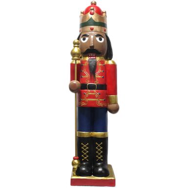 Fraser Hill Farm 48-In. African American Nutcracker Holding Staff MGO Figurine, Festive Indoor Christmas Holiday Decorations, Red/Blue