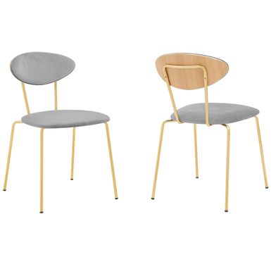 Neo Modern Gray Velvet and Gold Metal Leg Dining Room Chairs - Set of 2