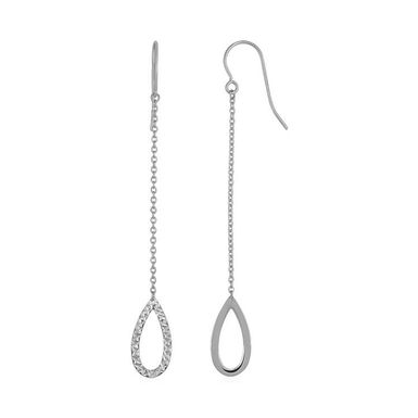 Textured Pear Shaped Long Drop Earrings in 14k White Gold