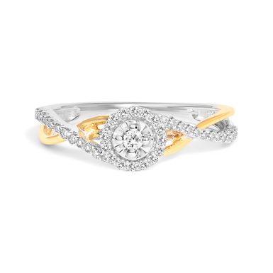 14K Yellow Gold Plated .925 Sterling Silver 1/4 Cttw Diamond Bypass and Halo Promise Ring (I-J Color, I3 Clarity) - Ring Size 10