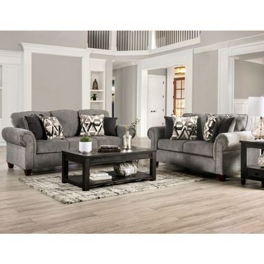 Transitional Chenille Rolled Arms 2-Piece Sofa Set in Graphite