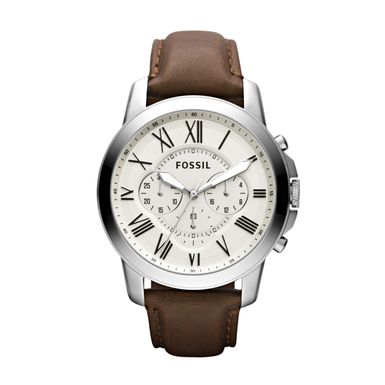 Fossil  - Mens Grant Brown Leather Strap Watch Egg Shell Dial