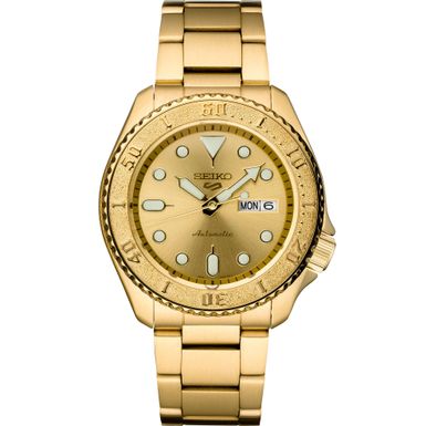 Seiko - Mens Seiko 5 Automatic Gold-Tone Stainless Steel Watch Gold Dial