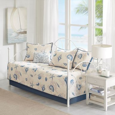 Blue Bayside 6 Piece Reversible Printed Microfiber Daybed Cover Set, Daybed