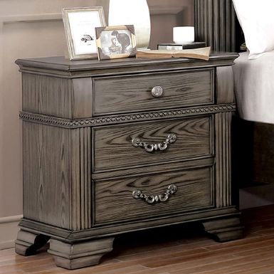 Traditional Wood 2-Drawer Nightstand with USB Port in Gray