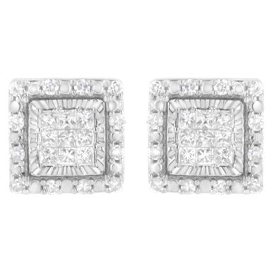 10K White Gold 1/2 cttw Invisible Set Princess-Cut Diamond Square Stud Earring (I-J Color, I1-I2 Clarity)