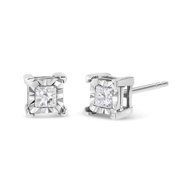 .925 Sterling Silver 1/3 Cttw Miracle Set Princess-cut Diamond Solitaire Stud Earrings (H-I Color, I2-I3 Clarity)