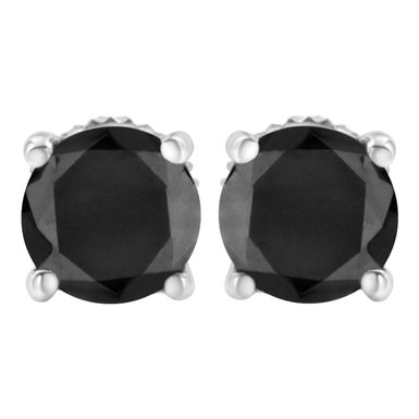 .925 Sterling Silver 1.00 Cttw Round Brilliant-Cut Black Diamond Classic 4-Prong Stud Earrings with Screw Backs (Fancy Color-Enhanced, I2-I3 Clarity)