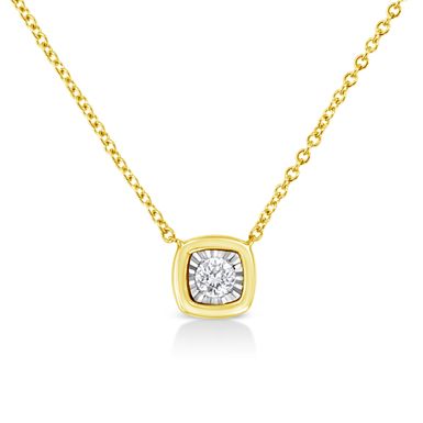 10K Yellow Gold Plated .925 Sterling Silver 1/10 Cttw Miracle Set Round Diamond Cushion Shape 18" Pendant Necklace (K-L Color, I2-I3 Clarity)