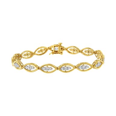 10K Yellow Gold Plated .925 Sterling Silver 1 cttw Prong Set Round-Cut Diamond Link Bracelet (J-K Color, I1-I2 Clarity) - 7.25"