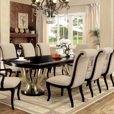 Transitional Wood Dining Table in Espresso and Champagne