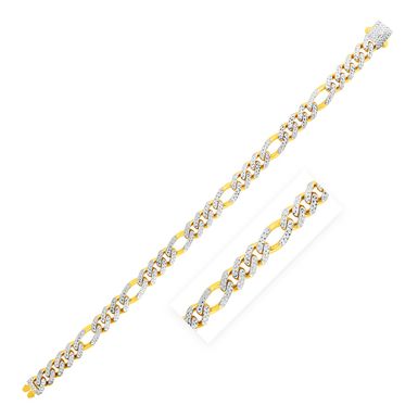 14k Yellow Gold White Pave High Polish Modern Lite Figaro Bracelet (8.0mm)