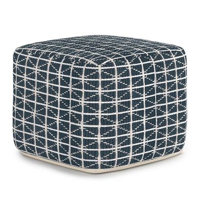 Simpli Home - Noreen Square Pouf - Dark Blue and White