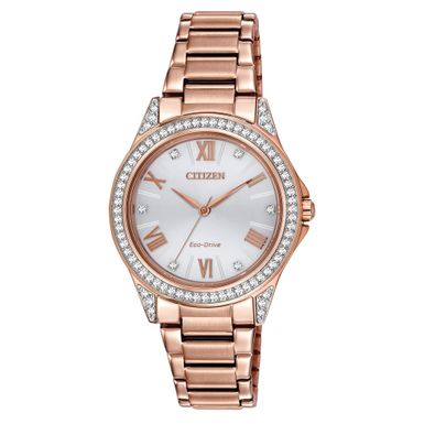 Citizen - Ladies POV Eco-Drive Crysal Pink Gold-Tone Stainless Steel Watch Silver Dial