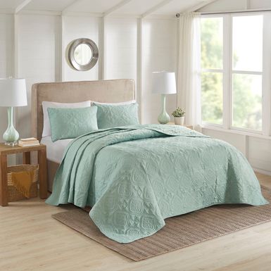 Seafoam Oakley 3 Piece Reversible Bedspread Set Full/Queen