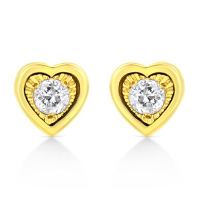 10K Yellow Gold Plated .925 Sterling Silver 1/10 Cttw Miracle-Set Diamond Heart Shape Stud Earrings (K-L Color, I2-I3 Clarity)