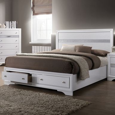 Contemporary Solid Wood Queen Storage Bed in White