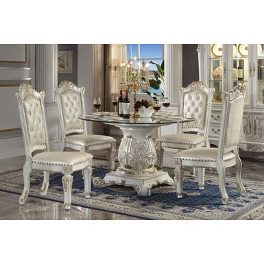 ACME Vendome Side Chair (Set-2), Synthetic Leather & Antique Pearl Finish