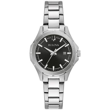 Bulova  - Ladies Corporate Collection Silver-Tone Stainless Steel Watch Black Dial