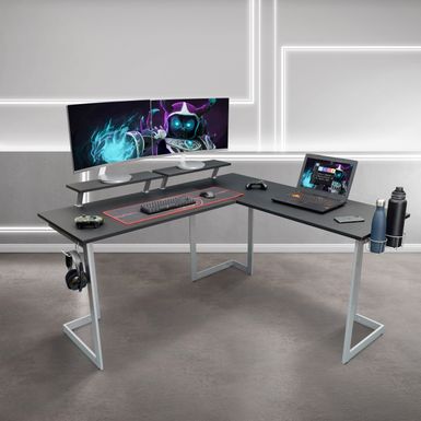 Warrior L-Shaped Gaming Desk, Black