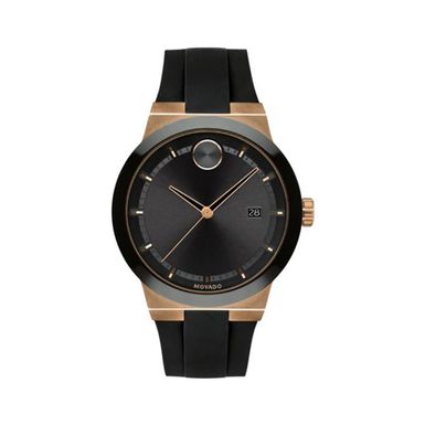 Movado - Mens Bold Fusion Black & Bronze Silicone Strap Watch Black Dial