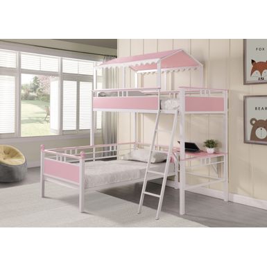 Alexia Twin over Twin Workstation Bunk Bed Pink and White