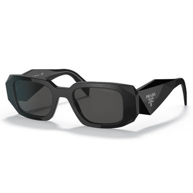 Prada Rectangle Black Acetate Sunglasses with Dark Grey Lens