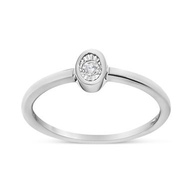 .925 Sterling Silver 1/20 Cttw Miracle Set Diamond Oval Shaped Promise Ring (J-K Color, I1-I2 Clarity) - Size 8