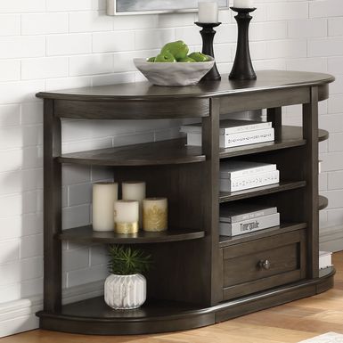 Transitional Wood Multi-Storage Console Table in Gray