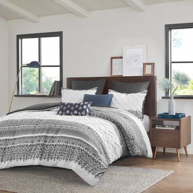 Gray Mila 3 Piece Cotton Comforter Set with Chenille Tufting Full/Queen