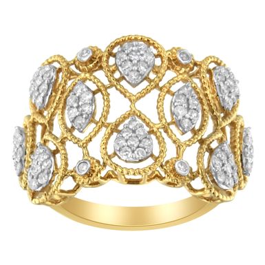 14K Yellow Gold Diamond Art Deco Ring (1/2 Cttw, H-I Color, I1 Clarity) - Size 8